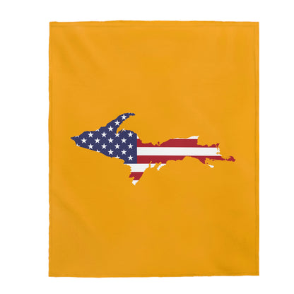 Michigan Upper Peninsula Plush Blanket (w/ UP USA Flag Outline) | Birch Leaf Orange