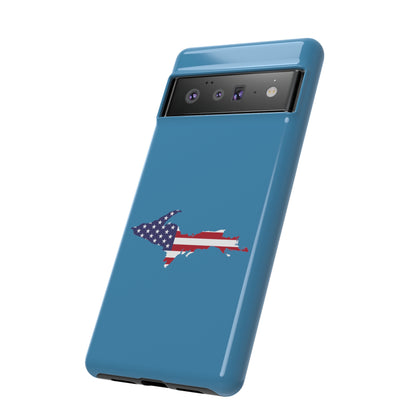 Michigan Upper Peninsula Tough Phone Case (Lake Michigan Blue w/ UP USA Flag Outline) | Samsung & Pixel Android