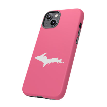 Michigan Upper Peninsula Tough Phone Case (Rhodochrosite Pink w/ UP Outline) | Apple iPhone