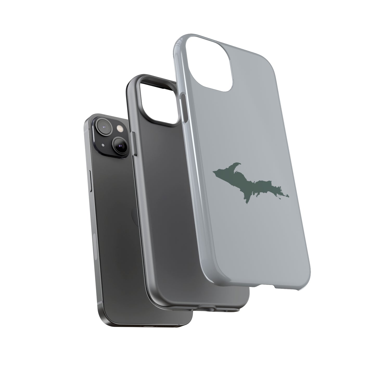 Michigan Upper Peninsula Tough Phone Case (Silver w/ Green UP Outline) | Apple iPhone