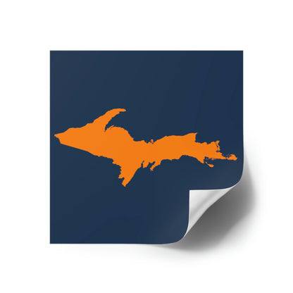 Michigan Upper Peninsula Square Sticker (Navy w/ Orange UP Outline) | Indoor/Outdoor