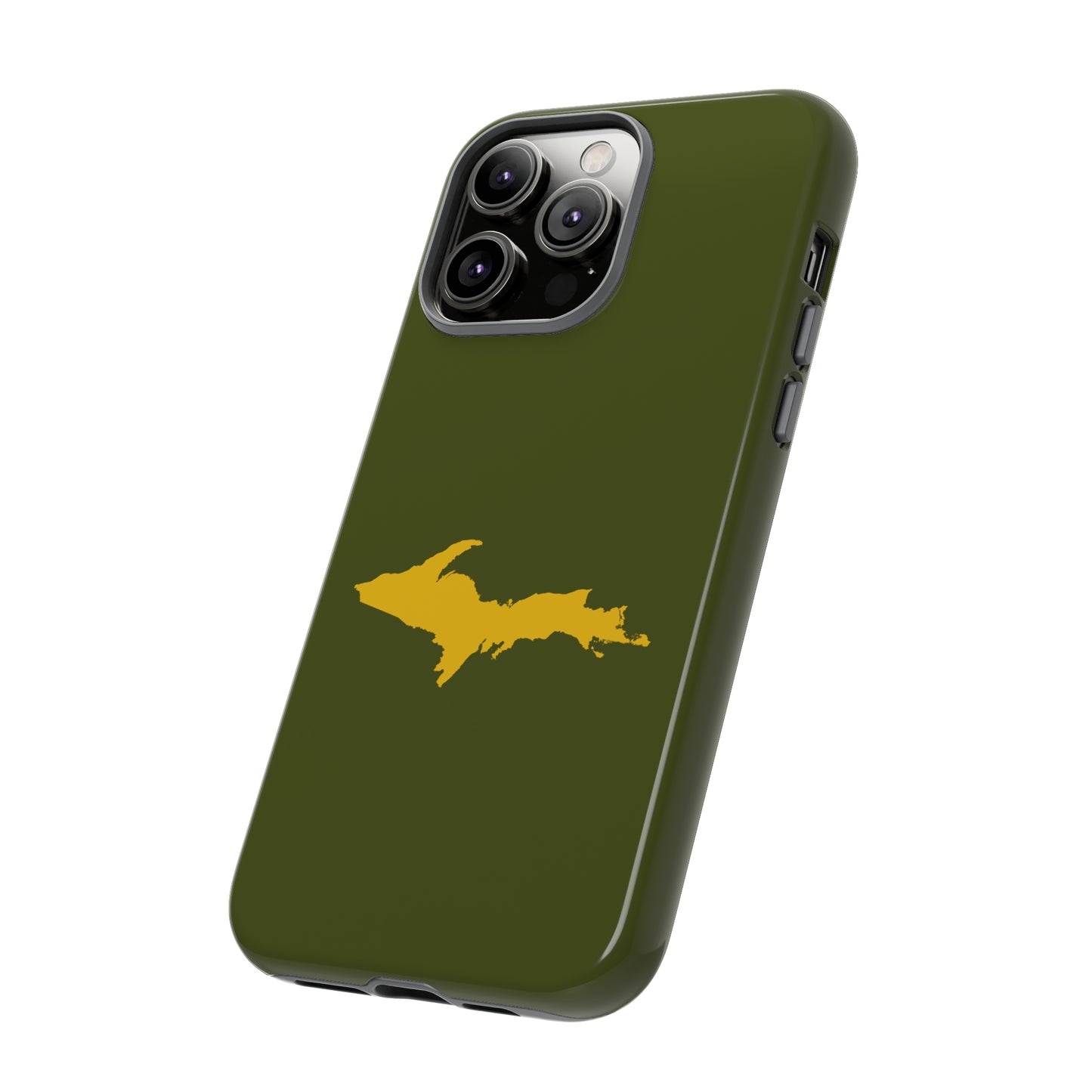 Michigan Upper Peninsula Tough Phone Case (Army Green w/ Gold UP Outline) | Apple iPhone