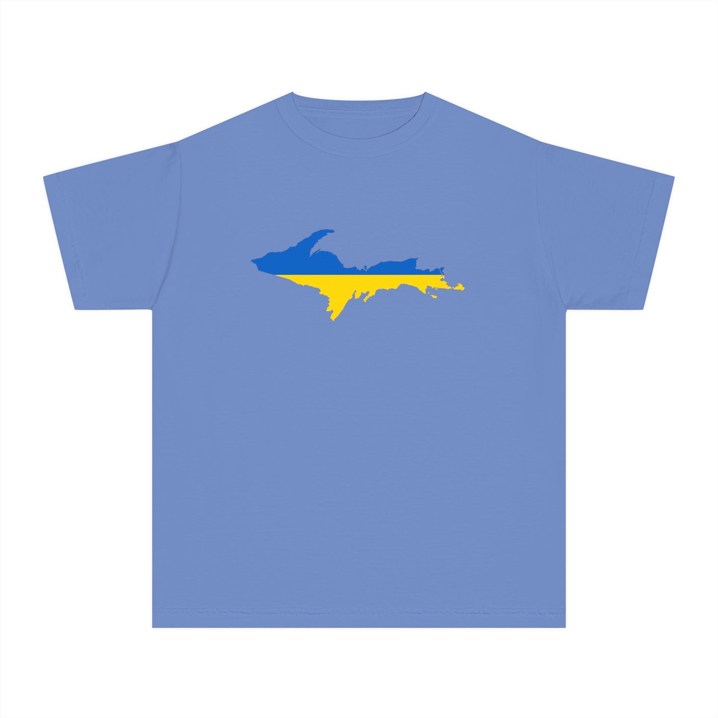 Michigan Upper Peninsula T-Shirt (w/ UP Ukraine Flag Outline) | Youth Garment-Dyed