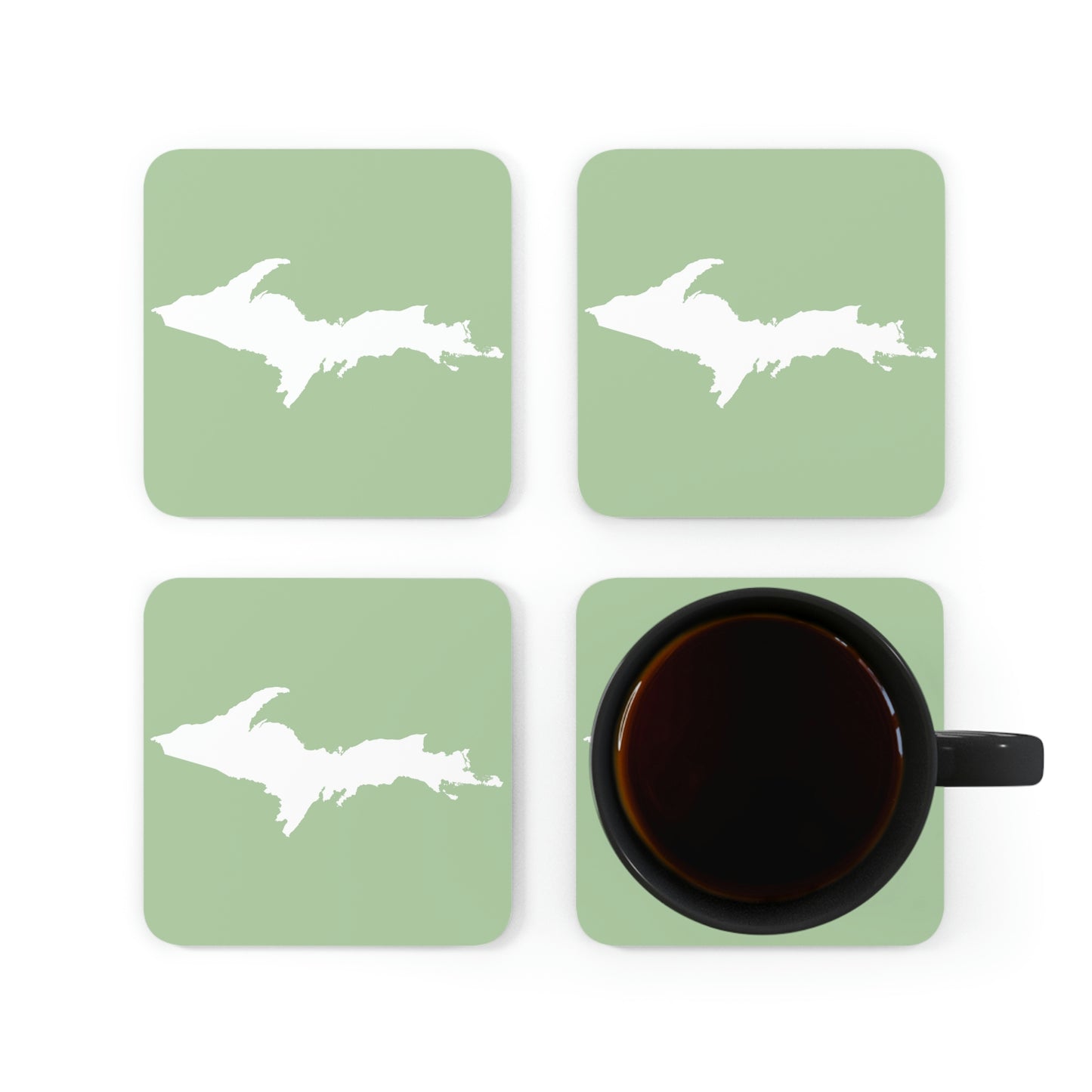 Michigan Upper Peninsula Coaster Set (Green Tea Color w/ UP Outline) | Corkwood - 4 pack