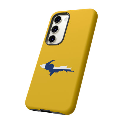 Michigan Upper Peninsula Tough Phone Case (Gold w/ UP Finland Flag Outline) | Samsung & Pixel Android