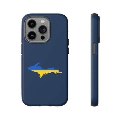 Michigan Upper Peninsula Tough Phone Case (Navy w/ UP Ukraine Flag Outline) | Apple iPhone