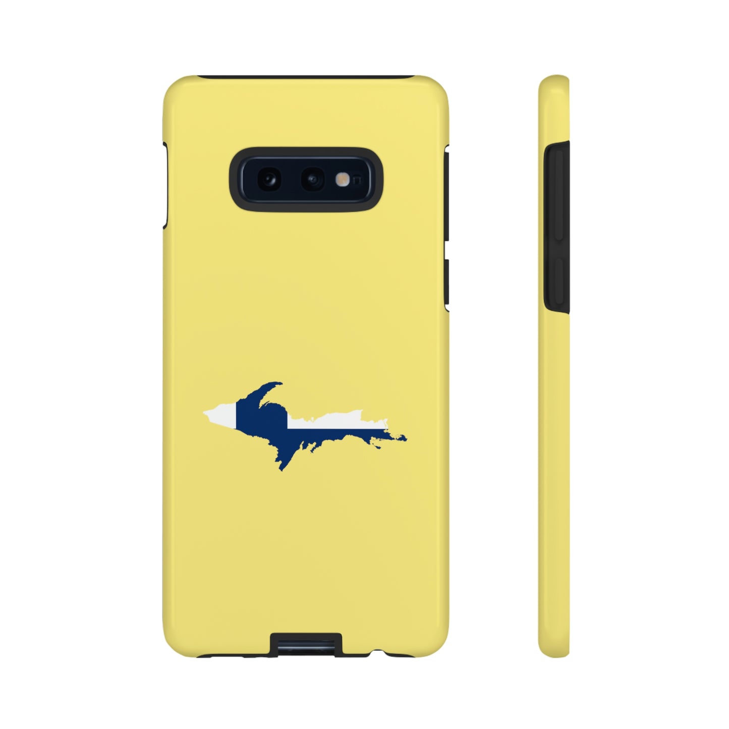 Michigan Upper Peninsula Tough Phone Case (Yellow Cherry Color w/ UP Finland Flag Outline) | Samsung & Pixel Android