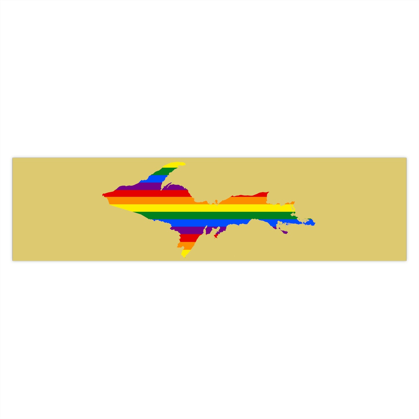 Michigan Upper Peninsula Bumper Stickers (w/ UP Pride Flag Outline) | Plum Yellow Background