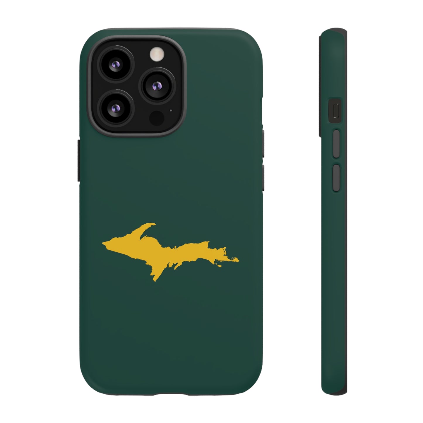 Michigan Upper Peninsula Tough Phone Case (Green w/ Gold UP Outline) | Apple iPhone