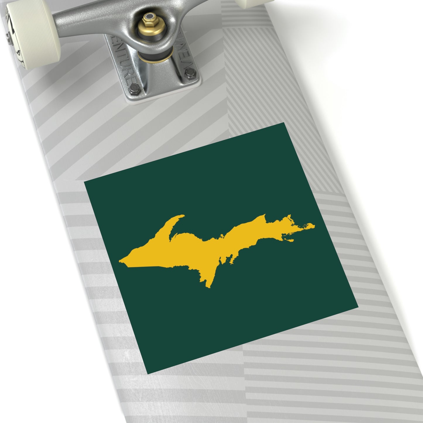 Michigan Upper Peninsula Square Sticker (Green w/ Gold UP Outline) | Indoor/Outdoor