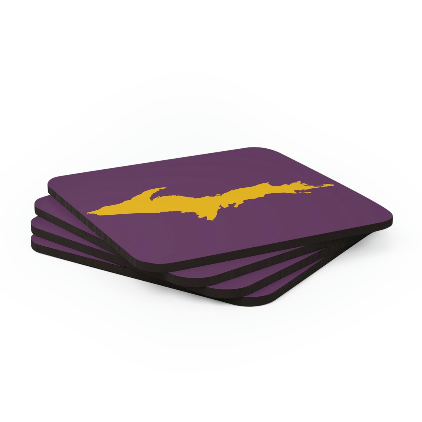 Michigan Upper Peninsula Coaster Set (Plum w/ Gold UP Outline) | Corkwood - 4 pack