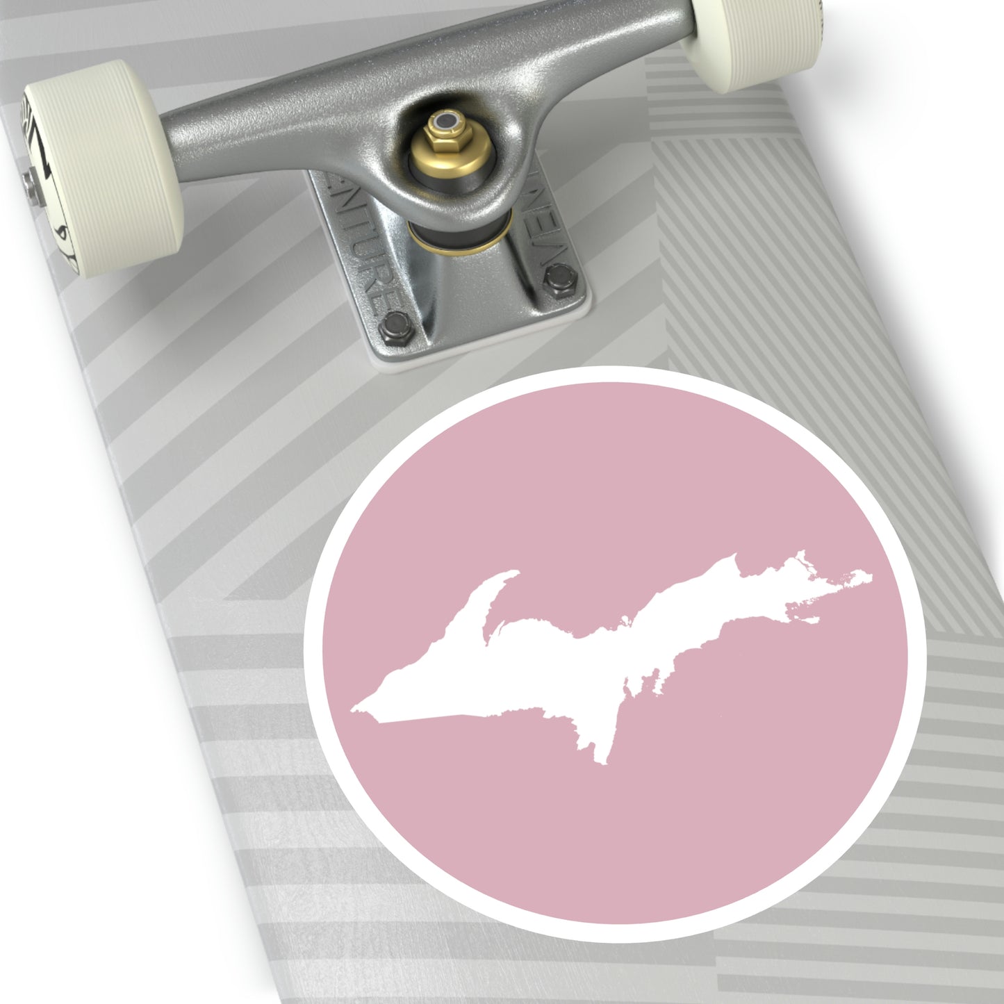 Michigan Upper Peninsula Round Stickers (Pink w/ UP Outline) | Indoor\Outdoor