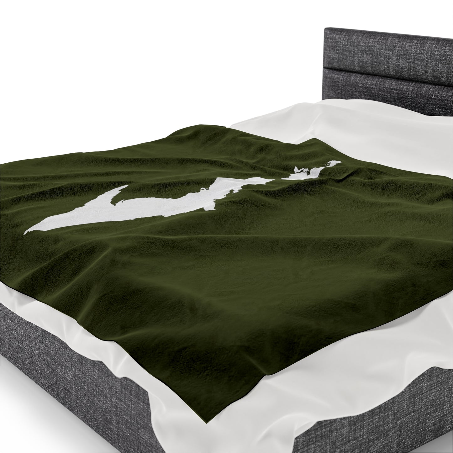 Michigan Upper Peninsula Plush Blanket (w/ UP Outline) | Army Green