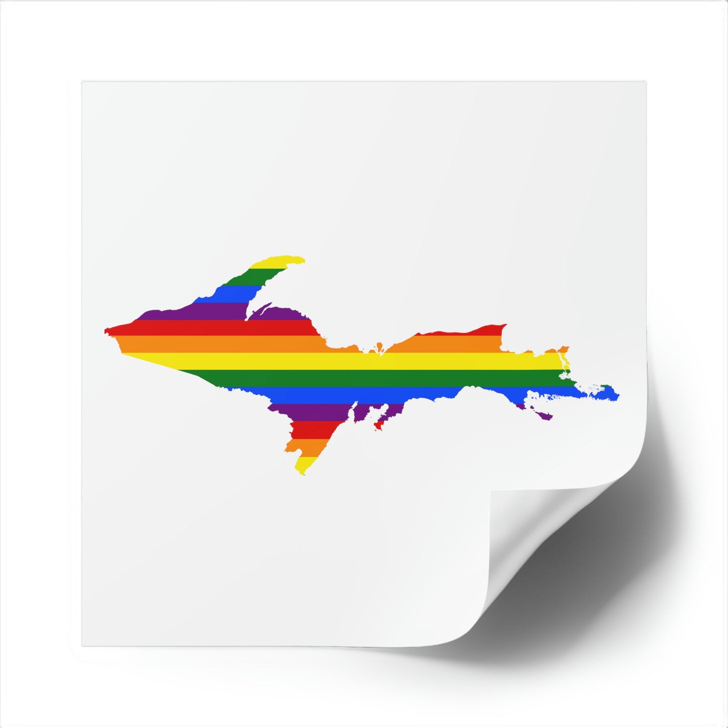 Michigan Upper Peninsula Square Sticker (w/ UP Pride Flag Outline) | Indoor/Outdoor