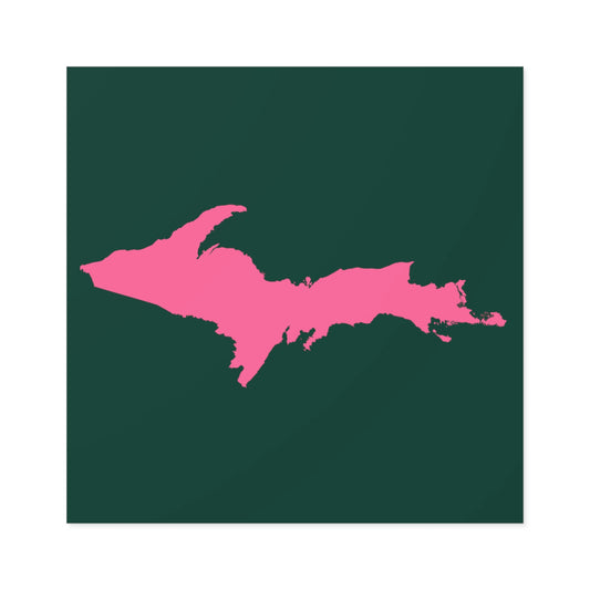 Michigan Upper Peninsula Square Sticker (Green w/ Pink UP Outline) | Indoor/Outdoor