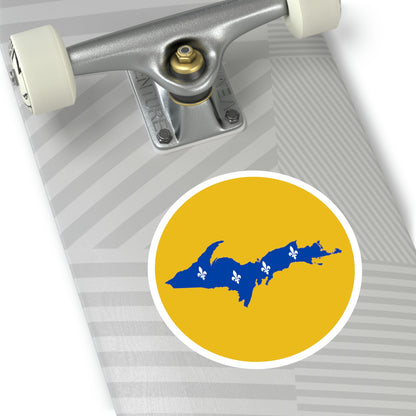 Michigan Upper Peninsula Round Stickers (Gold w/ UP Quebec Flag Outline) | Indoor\Outdoor