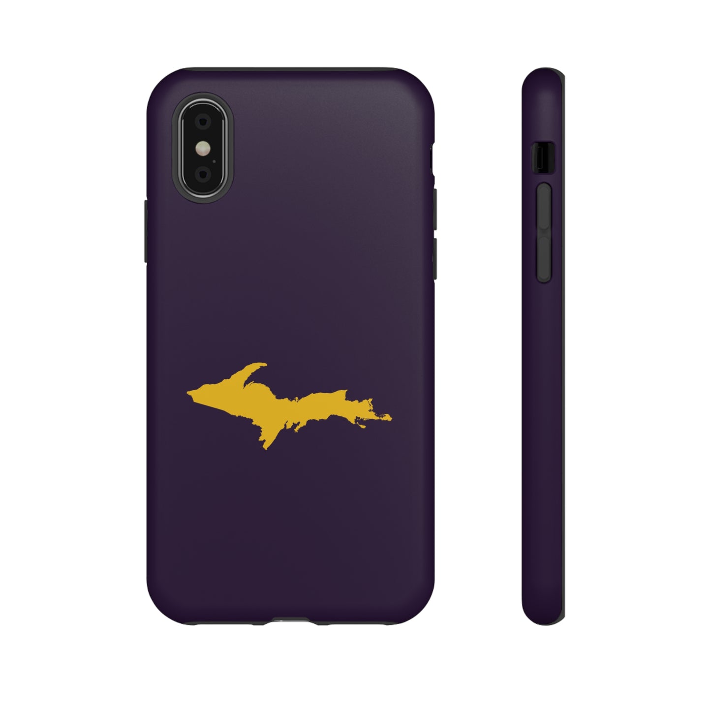 Michigan Upper Peninsula Tough Phone Case (Blackcurrant w/ Gold UP Outline) | Apple iPhone