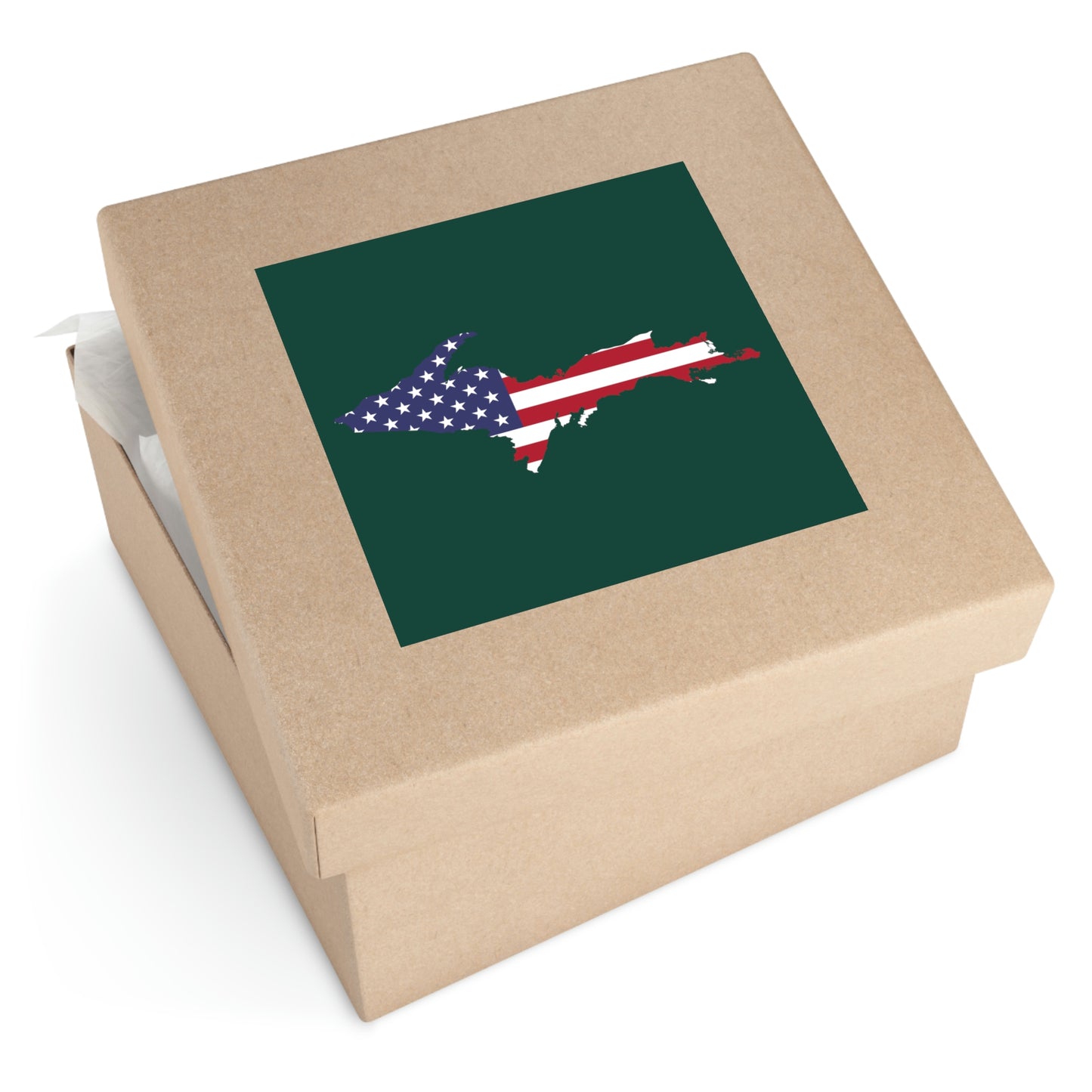 Michigan Upper Peninsula Square Sticker (Green w/ UP USA Flag Outline) | Indoor/Outdoor