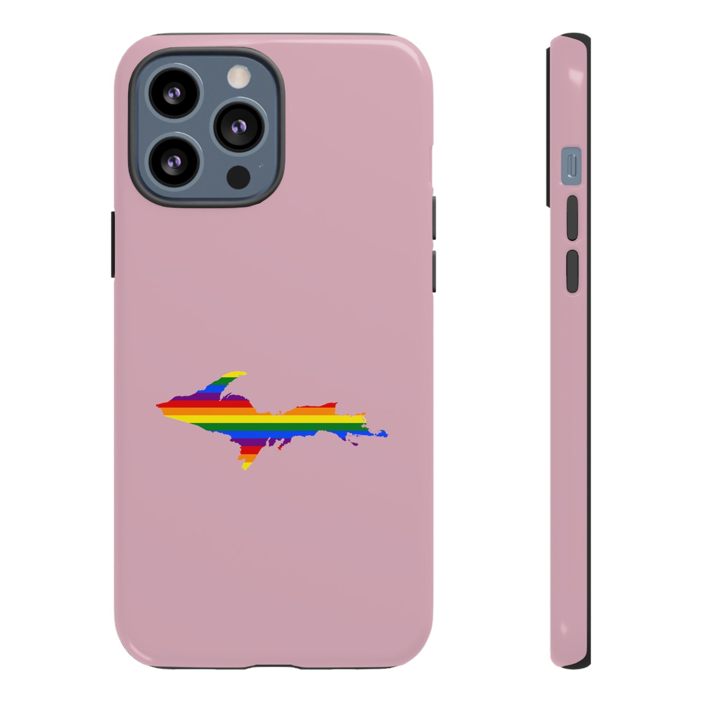 Michigan Upper Peninsula Tough Phone Case (Pink w/ UP Pride Flag Outline) | Apple iPhone