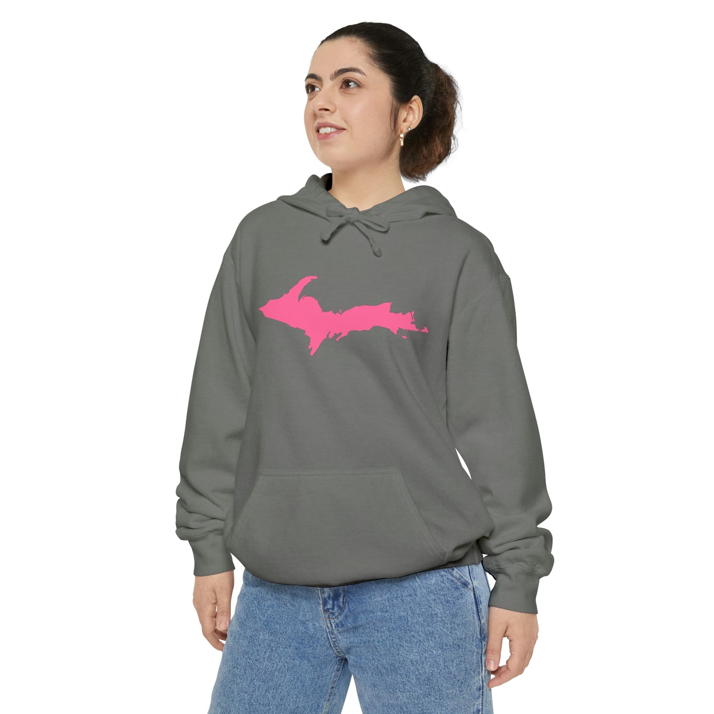 Michigan Upper Peninsula Hoodie (w/ Pink UP Outline) | Unisex Garment-Dyed