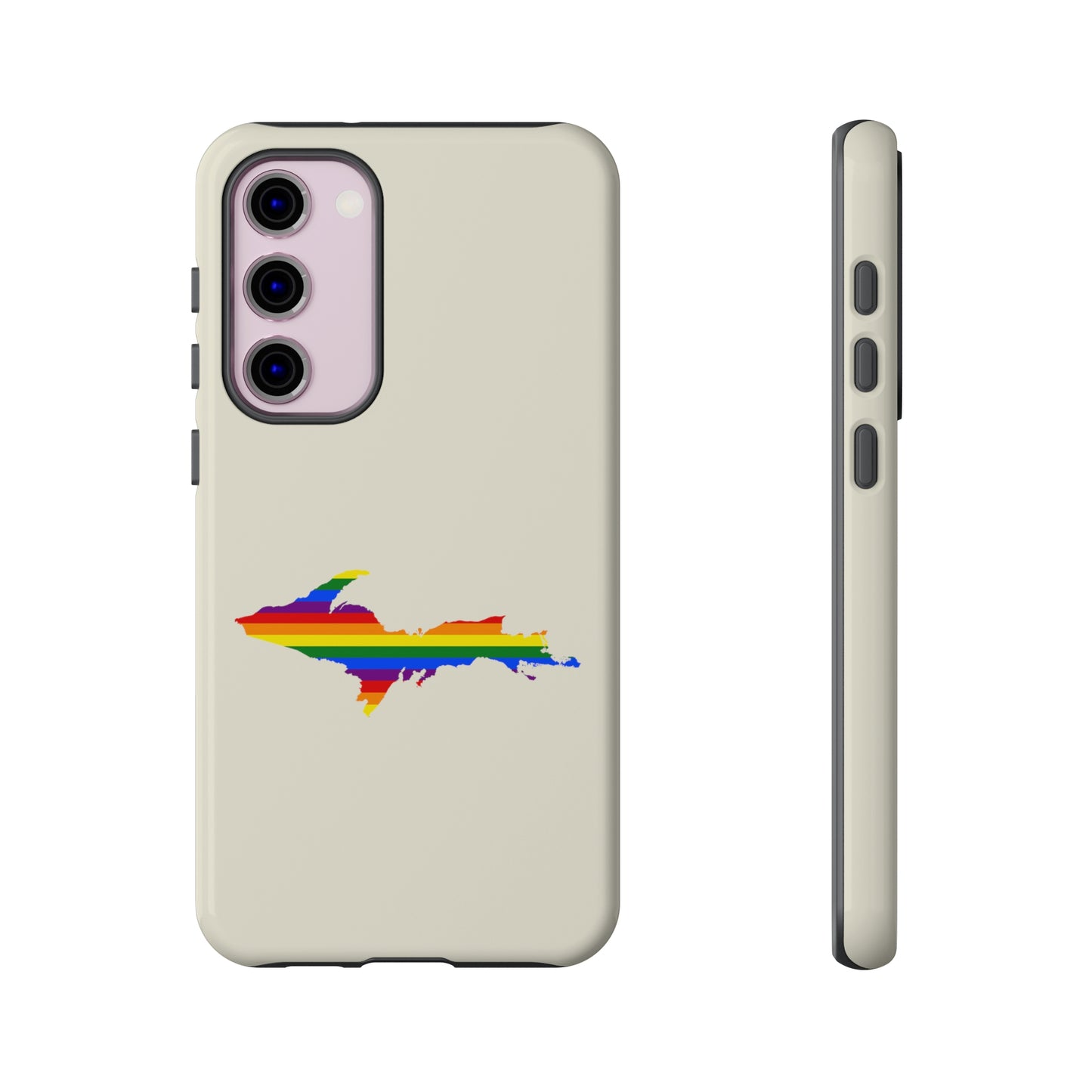 Michigan Upper Peninsula Tough Phone Case (Ivory Color w/ UP Pride Flag Outline) | Samsung & Pixel Android