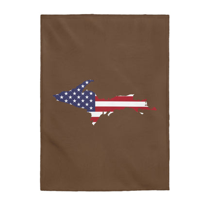 Michigan Upper Peninsula Plush Blanket (w/ UP USA Flag Outline) | Coffee Color