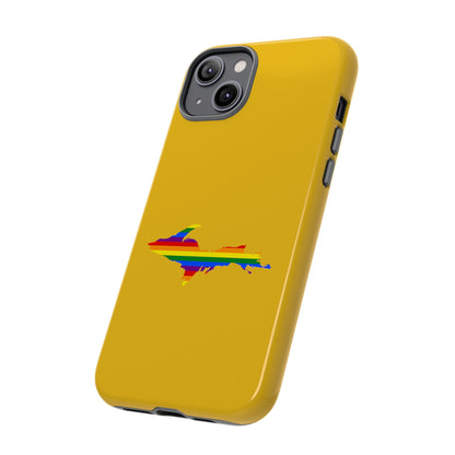 Michigan Upper Peninsula Tough Phone Case (Gold w/ UP Pride Flag Outline) | Apple iPhone