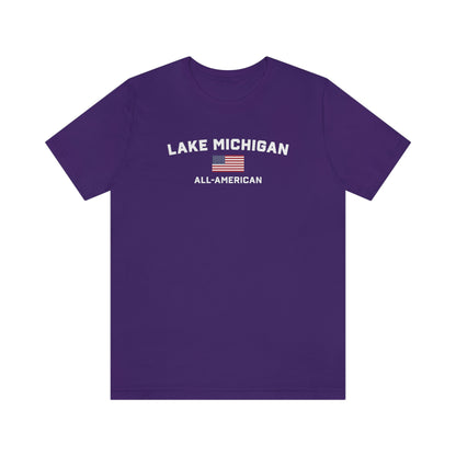 'Lake Michigan All American' T-Shirt (w/USA Flag Outline) | Unisex Standard Fit