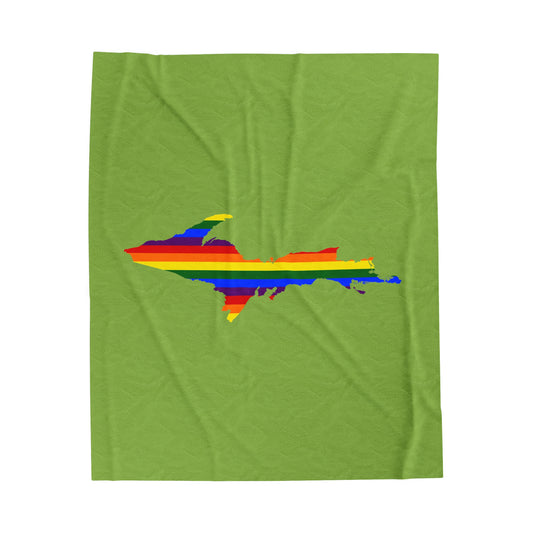 Michigan Upper Peninsula Plush Blanket (w/ UP Pride Flag Outline) | Gooseberry Green