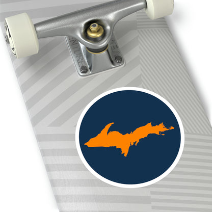 Michigan Upper Peninsula Round Stickers (Navy w/ Orange UP Outline) | Indoor\Outdoor