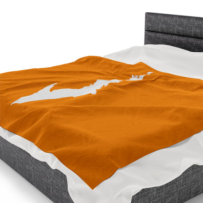 Michigan Upper Peninsula Plush Blanket (w/ UP Outline) | Birch Leaf Orange