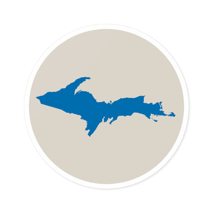 Michigan Upper Peninsula Round Stickers (Canvas Color w/ Azure UP Outline) | Indoor\Outdoor