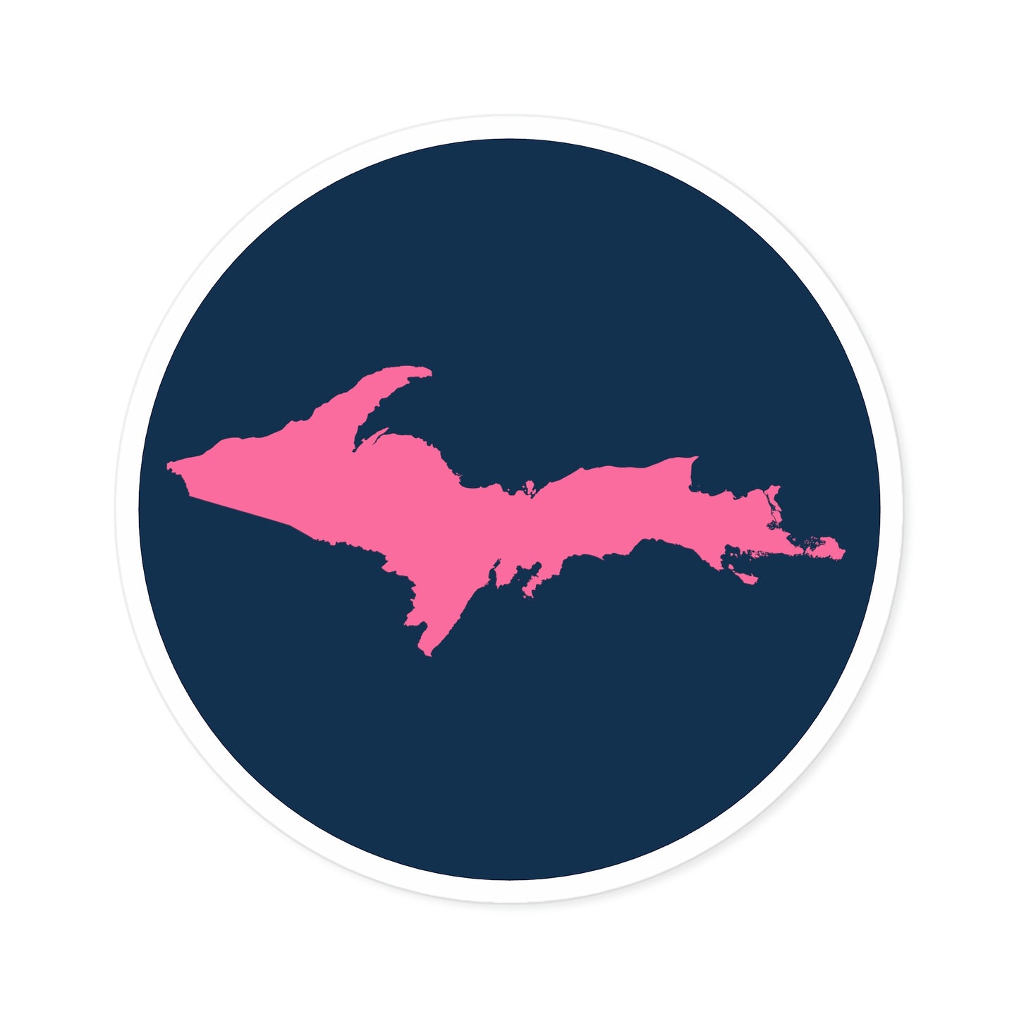 Michigan Upper Peninsula Round Stickers (Navy w/ Pink UP Outline) | Indoor\Outdoor