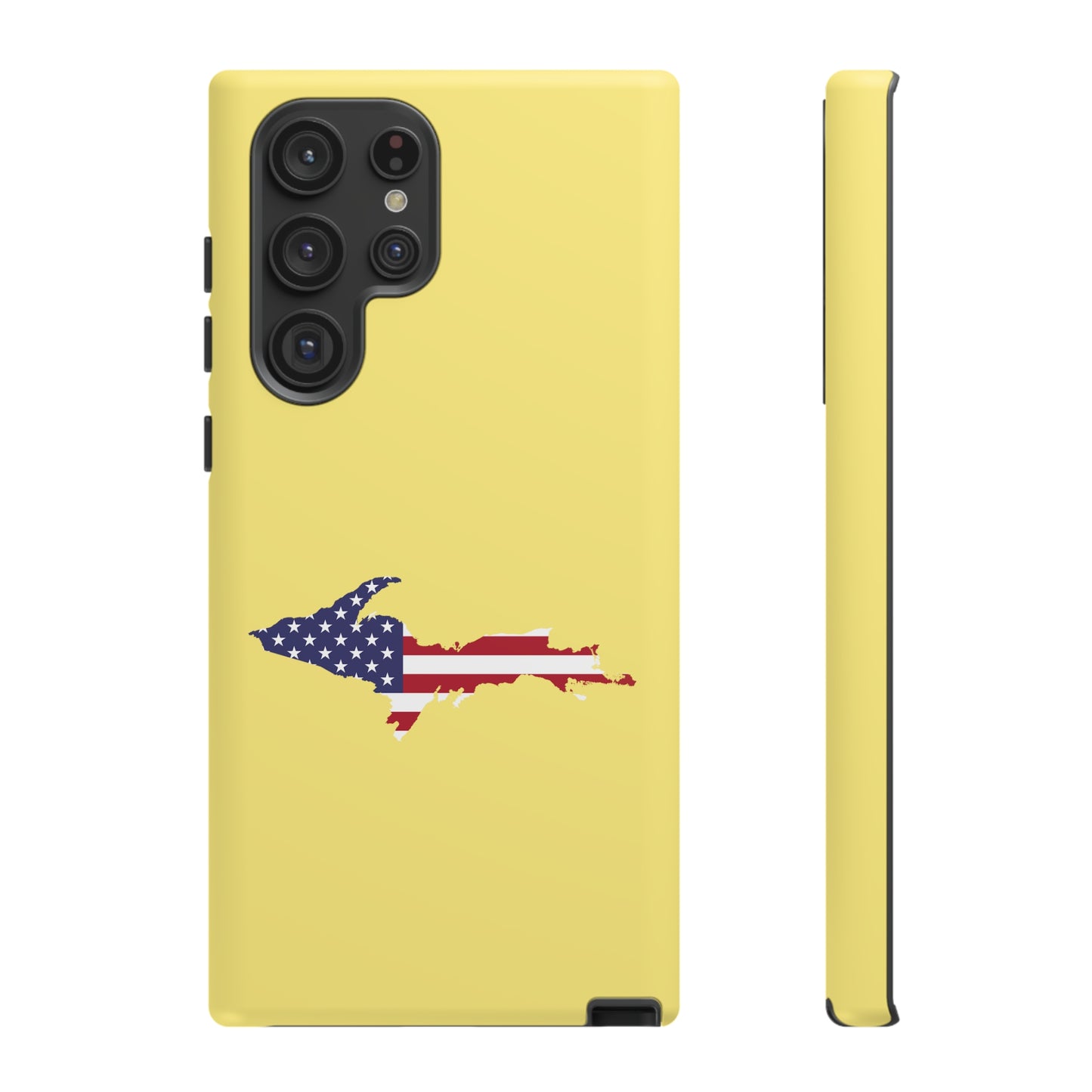 Michigan Upper Peninsula Tough Phone Case (Yellow Cherry Color w/ UP USA Flag Outline) | Samsung & Pixel Android