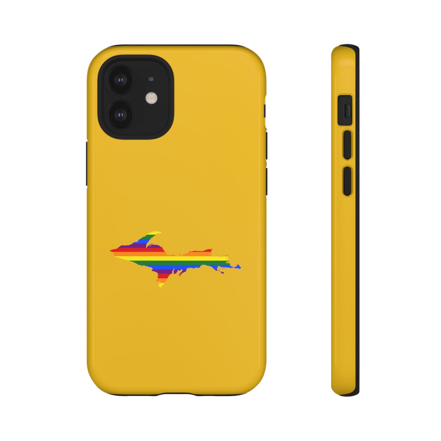 Michigan Upper Peninsula Tough Phone Case (Gold w/ UP Pride Flag Outline) | Apple iPhone