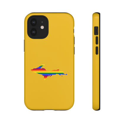 Michigan Upper Peninsula Tough Phone Case (Gold w/ UP Pride Flag Outline) | Apple iPhone