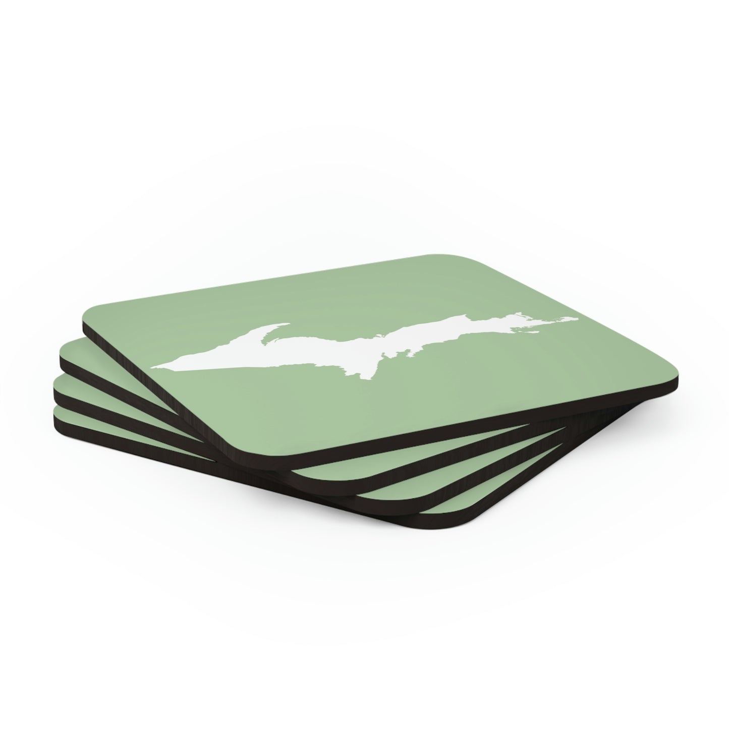 Michigan Upper Peninsula Coaster Set (Green Tea Color w/ UP Outline) | Corkwood - 4 pack