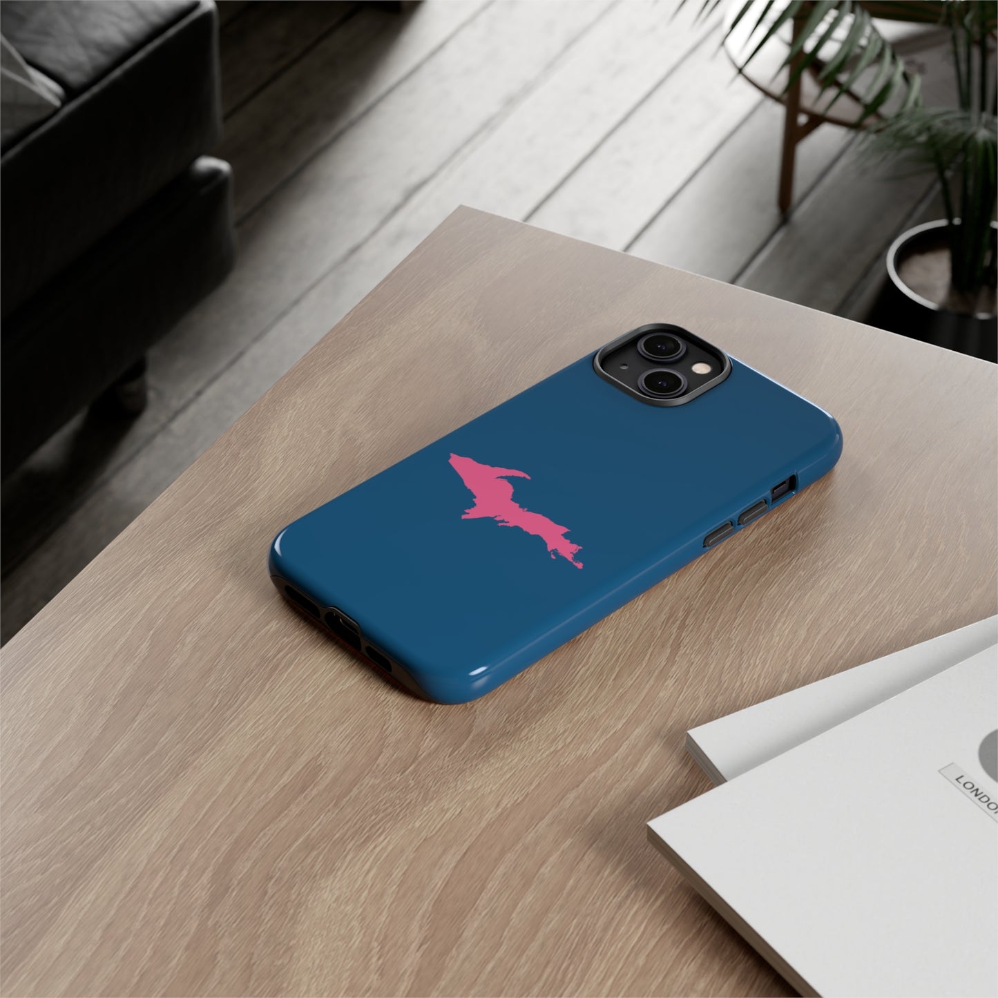 Michigan Upper Peninsula Tough Phone Case (Blueberry w/ Pink UP Outline) | Apple iPhone