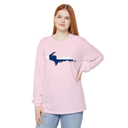 Michigan Upper Peninsula Garment-Dyed T-Shirt (w/ UP Finland Flag Outline) | Unisex Long Sleeve