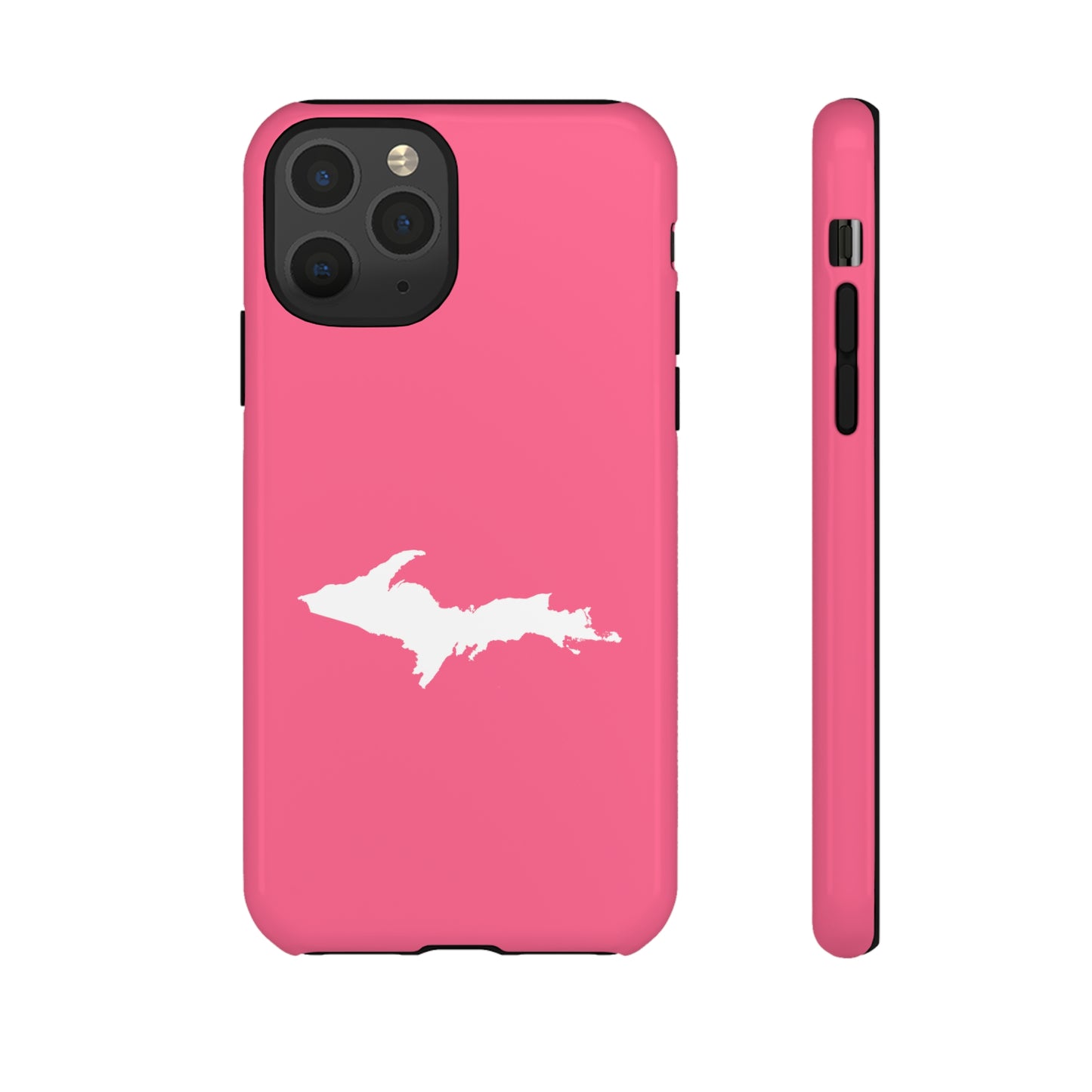 Michigan Upper Peninsula Tough Phone Case (Rhodochrosite Pink w/ UP Outline) | Apple iPhone