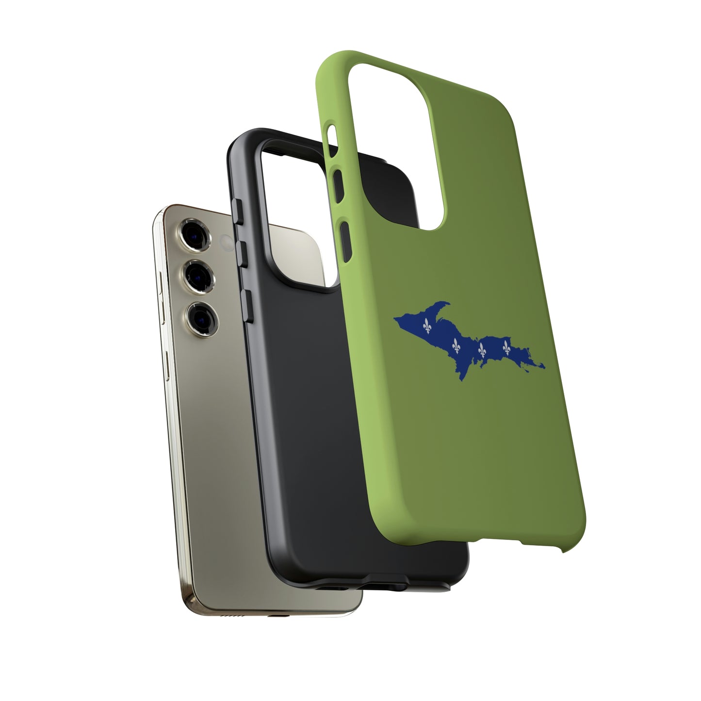 Michigan Upper Peninsula Tough Phone Case (Gooseberry Green w/ UP Quebec Flag Outline) | Samsung & Pixel Android