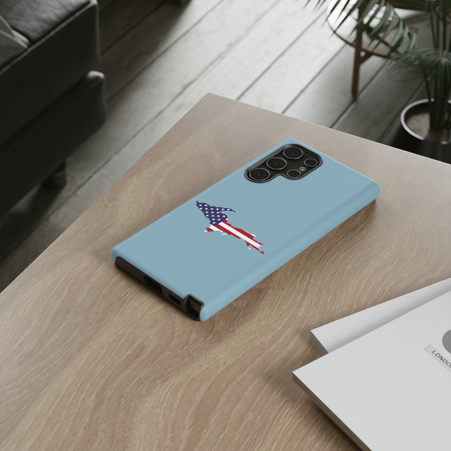 Michigan Upper Peninsula Tough Phone Case (Opal Blue w/ UP USA Flag Outline) | Samsung & Pixel Android