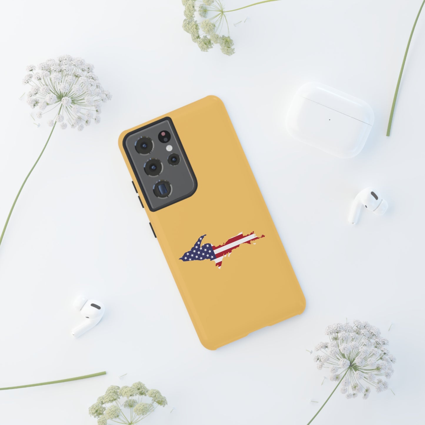 Michigan Upper Peninsula Tough Phone Case (Citrine w/ UP USA Flag Outline) | Samsung & Pixel Android