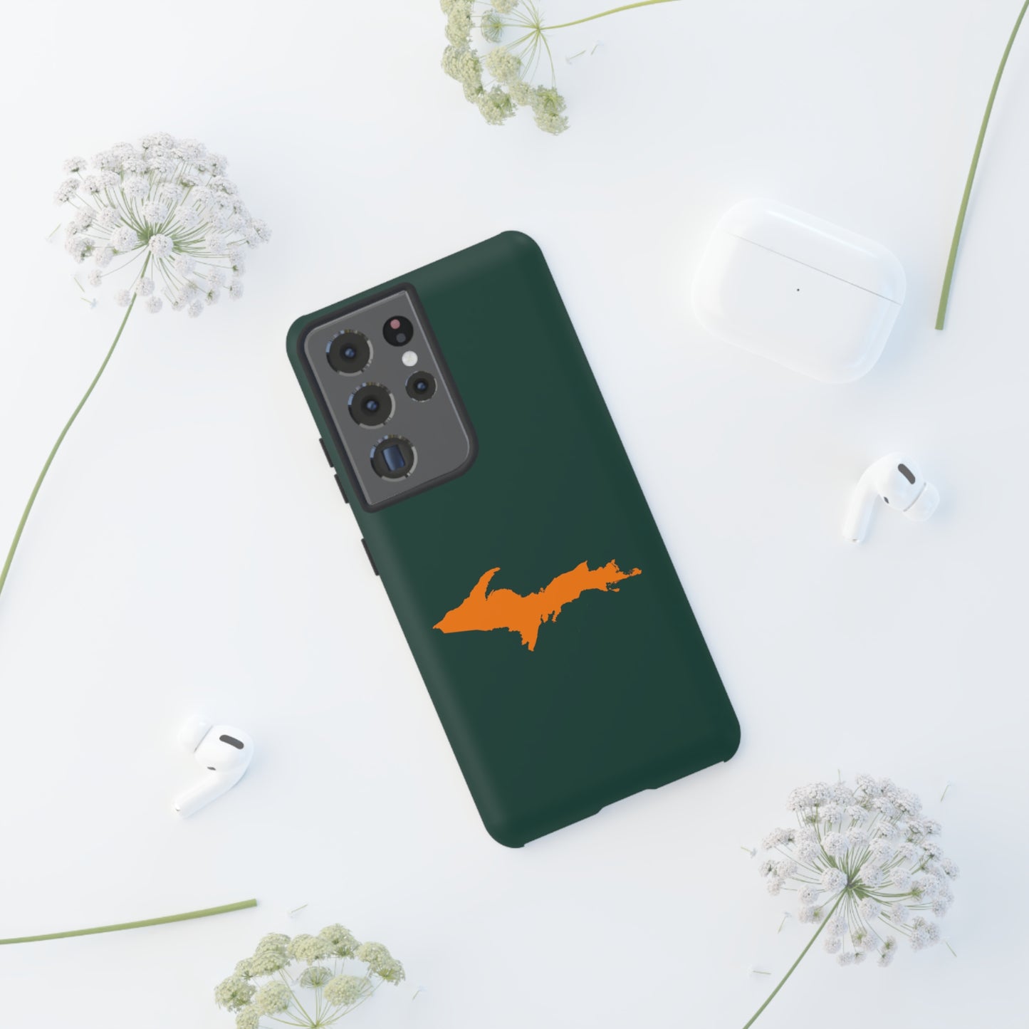 Michigan Upper Peninsula Tough Phone Case (Green w/ Orange UP Outline) | Samsung & Pixel Android