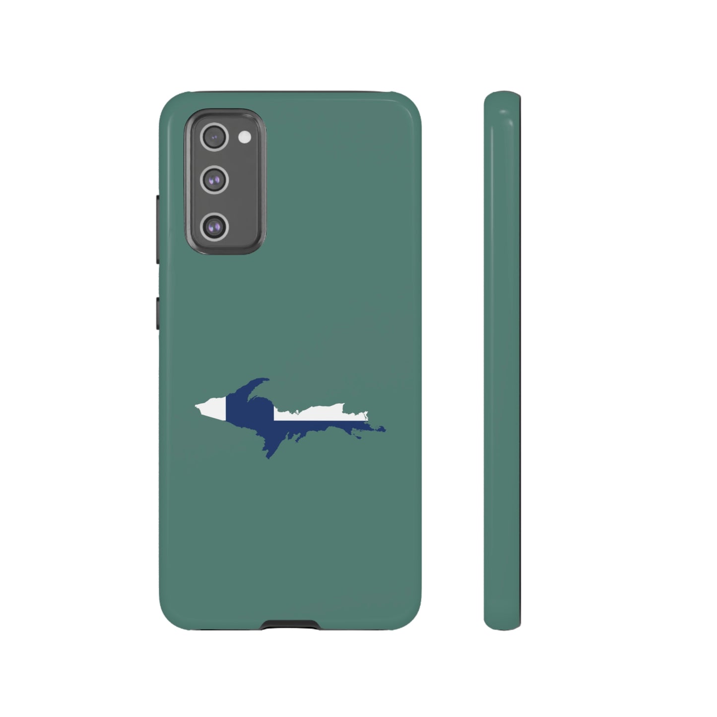 Michigan Upper Peninsula Tough Phone Case (Copper Green w/ UP Finland Flag Outline) | Samsung & Pixel Android