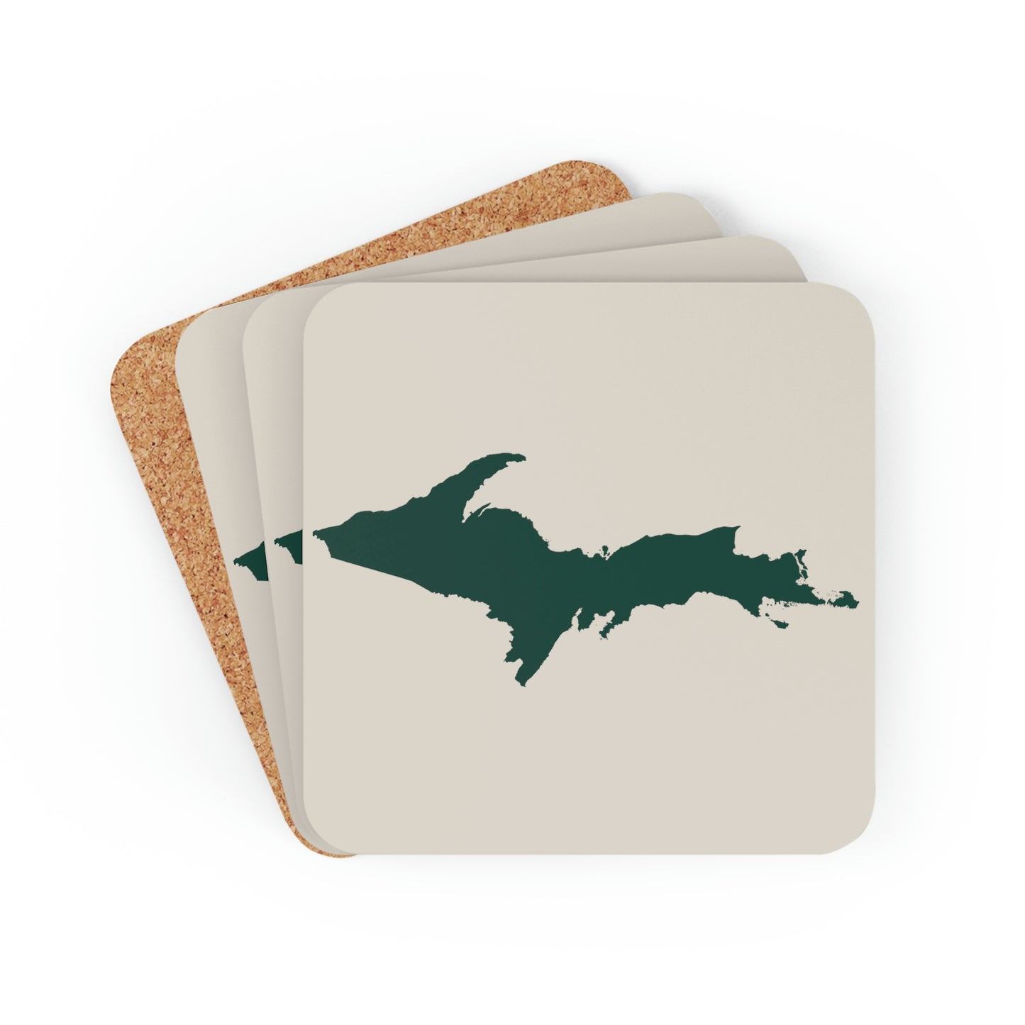 Michigan Upper Peninsula Coaster Set (Canvas Color w/ Green UP Outline) | Corkwood - 4 pack