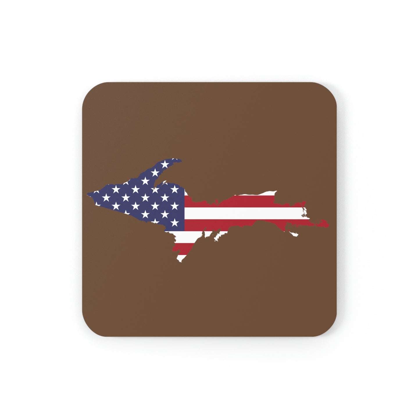 Michigan Upper Peninsula Coaster Set (Coffee Brown w/ UP USA Flag Outline) | Corkwood - 4 pack