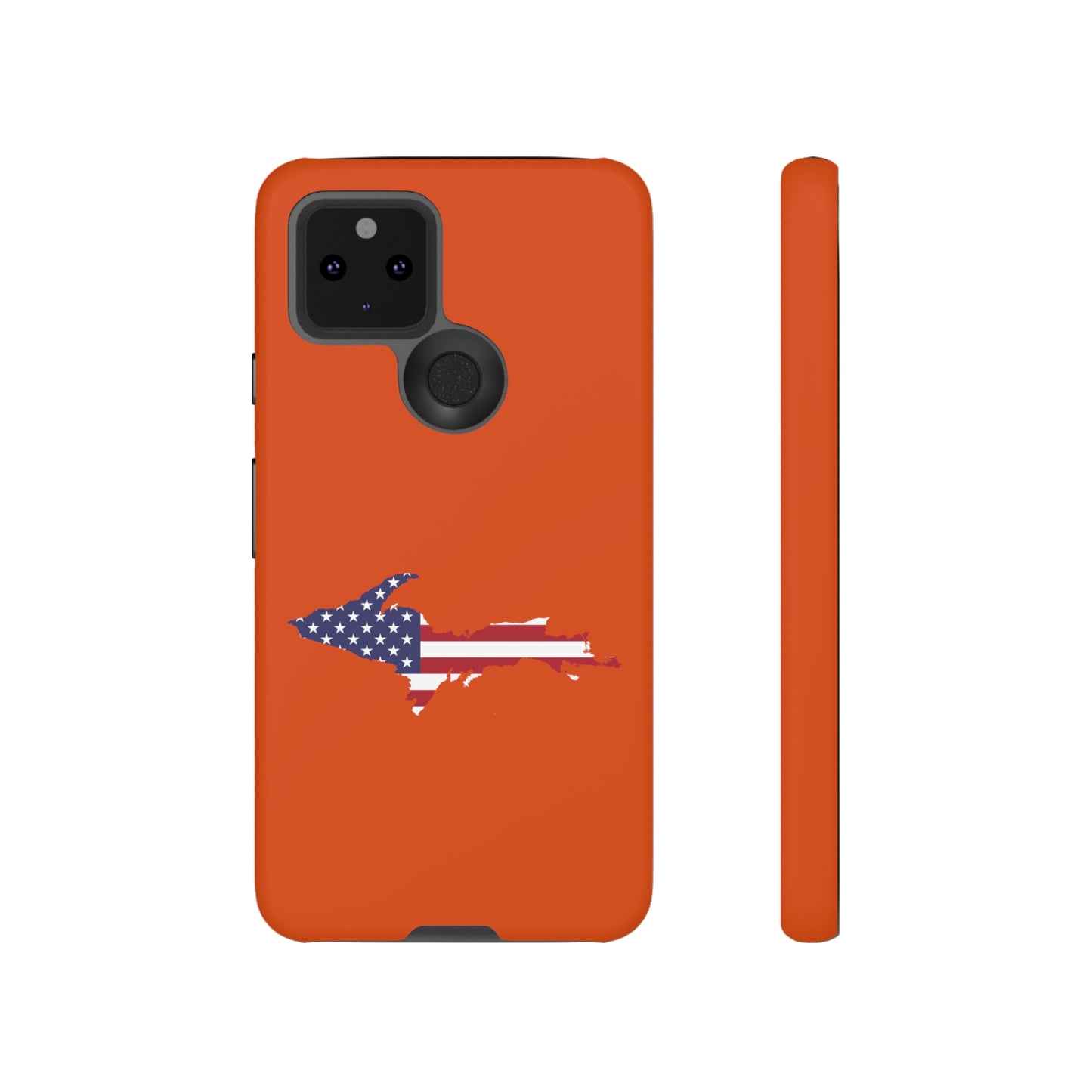 Michigan Upper Peninsula Tough Phone Case (Maple Leaf Orange w/ UP USA Flag Outline) | Samsung & Pixel Android