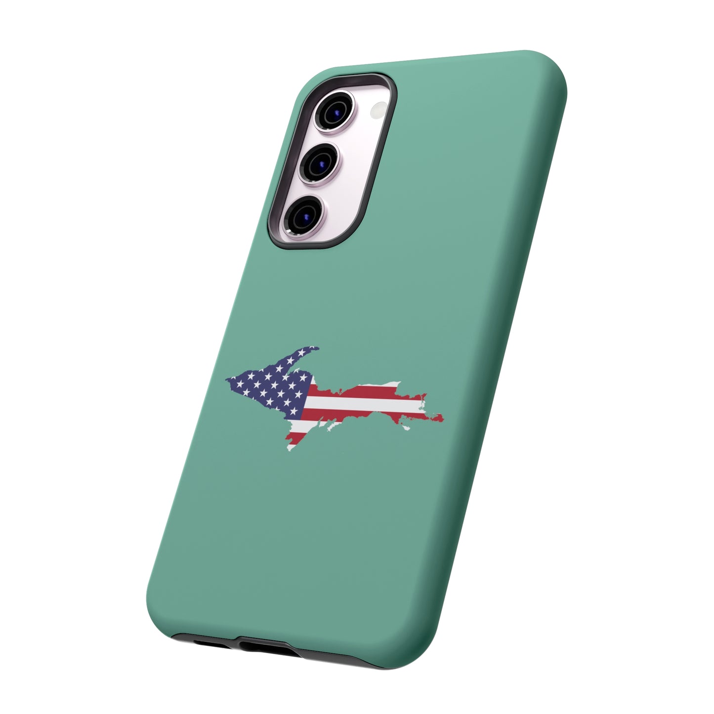 Michigan Upper Peninsula Tough Phone Case ('64 Metallic Mint Green w/ UP USA Flag Outline) | Samsung & Pixel Android