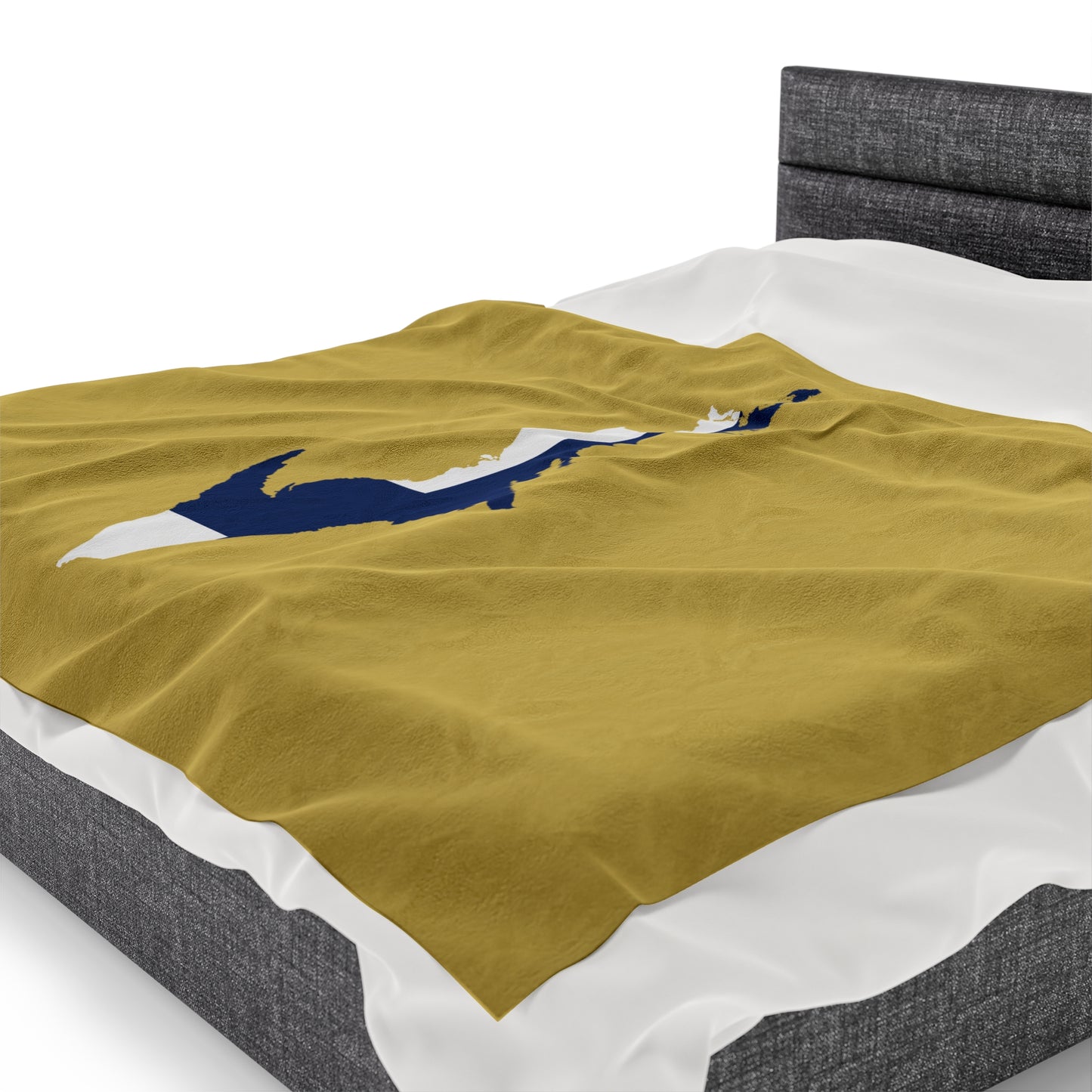 Michigan Upper Peninsula Plush Blanket (w/ UP Finland Flag Outline) | Plum Yellow